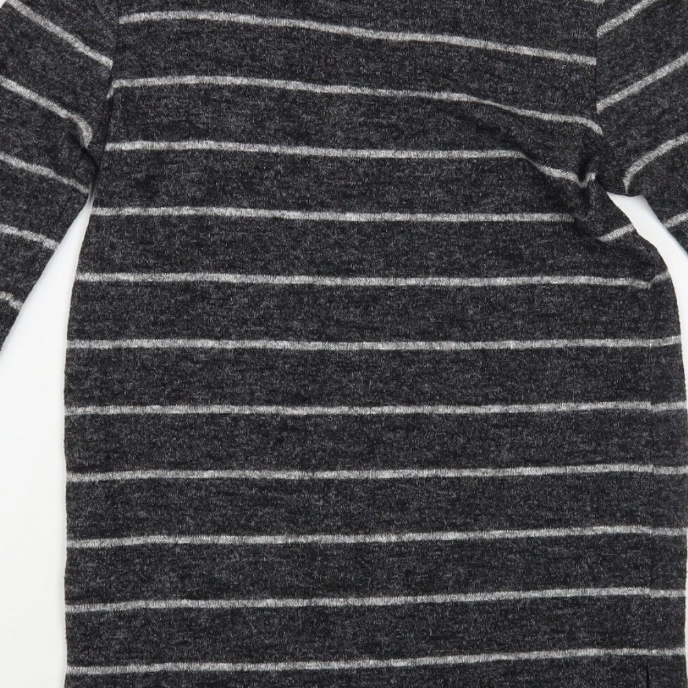 NEXT Womens Grey V-Neck Striped Polyester Pullover Jumper Size 6