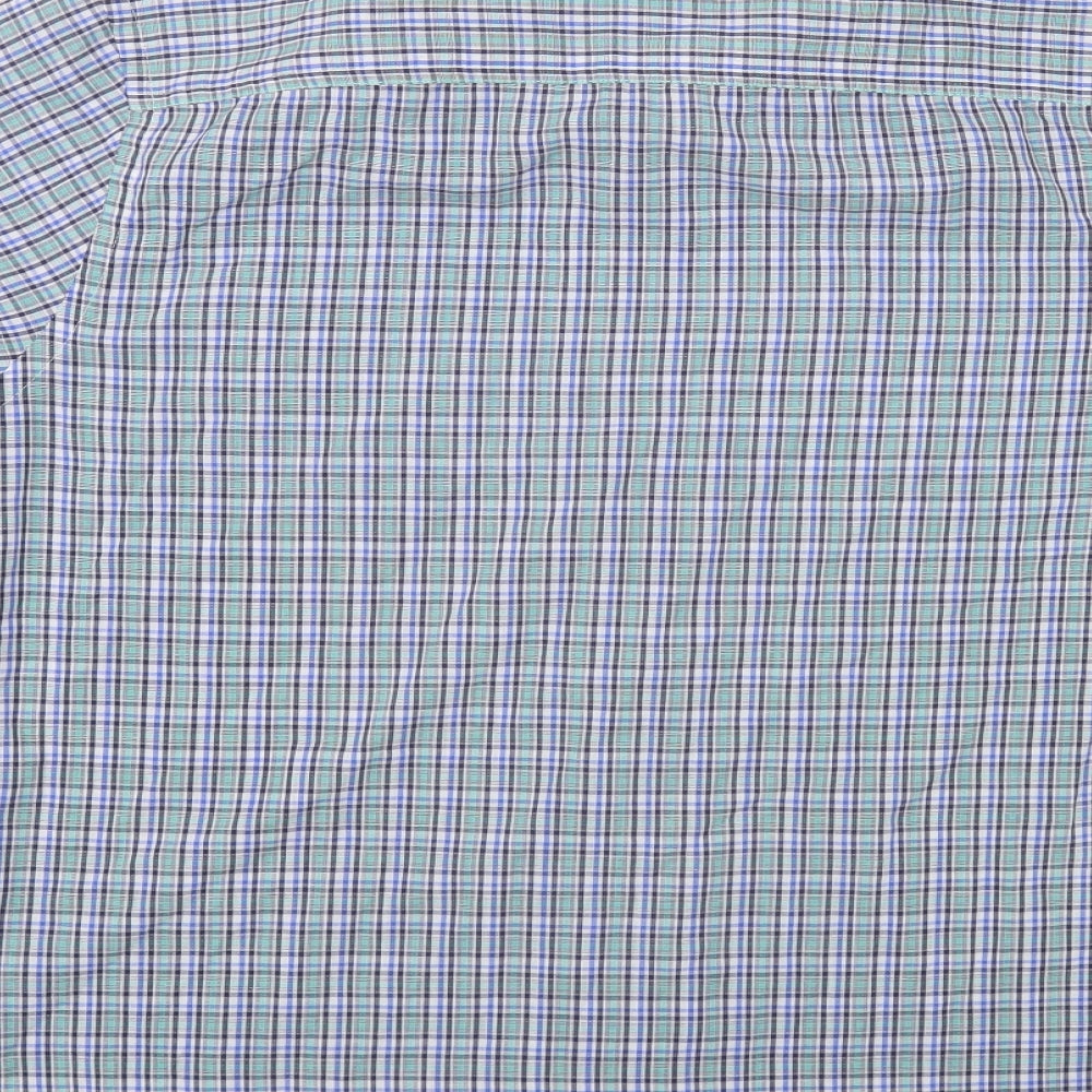 Atlantic Bay Mens Blue Plaid Polyester Button-Up Size M Collared Button