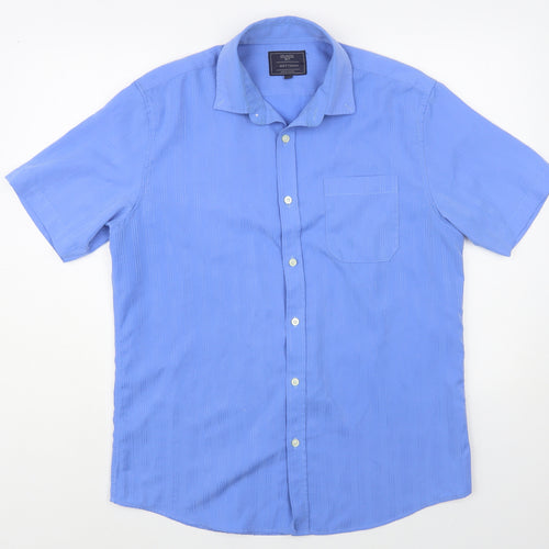 Atlantic Bay Mens Blue Polyester Button-Up Size M Collared Button