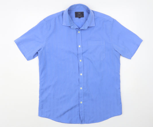 Atlantic Bay Mens Blue Polyester Button-Up Size M Collared Button