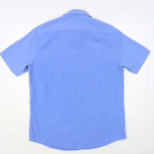 Atlantic Bay Mens Blue Polyester Button-Up Size M Collared Button