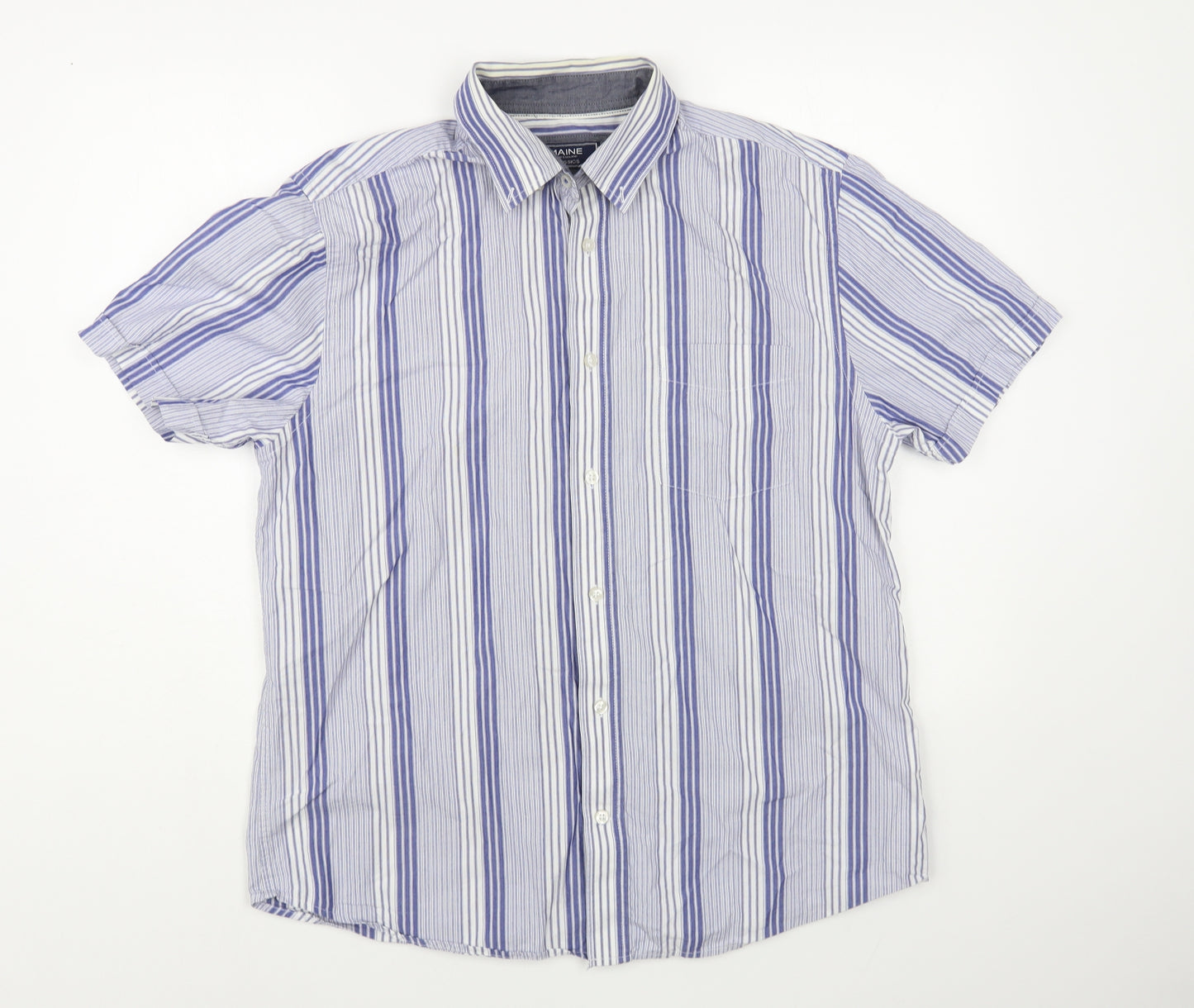 Maine New England Mens Blue Striped Cotton Button-Up Size M Collared Button