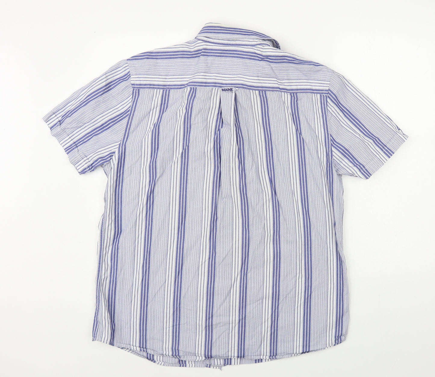 Maine New England Mens Blue Striped Cotton Button-Up Size M Collared Button
