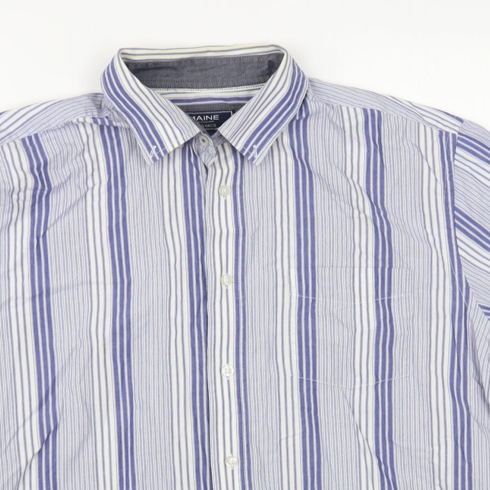 Maine New England Mens Blue Striped Cotton Button-Up Size M Collared Button
