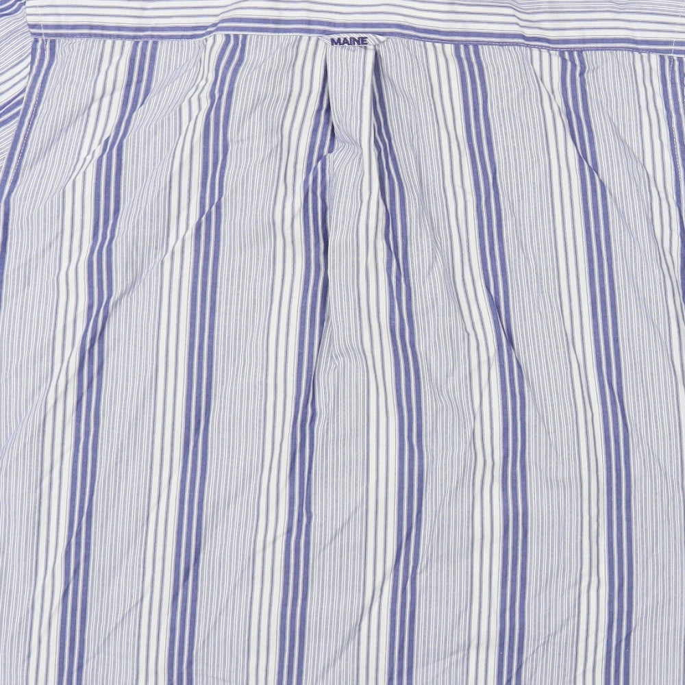 Maine New England Mens Blue Striped Cotton Button-Up Size M Collared Button
