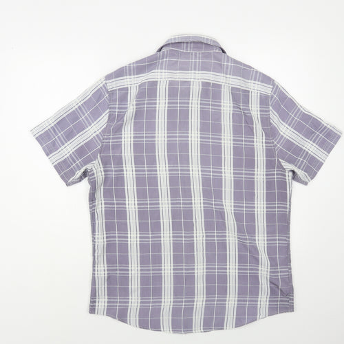 Atlantic Bay Mens Purple Plaid Polyester Button-Up Size M Collared Button