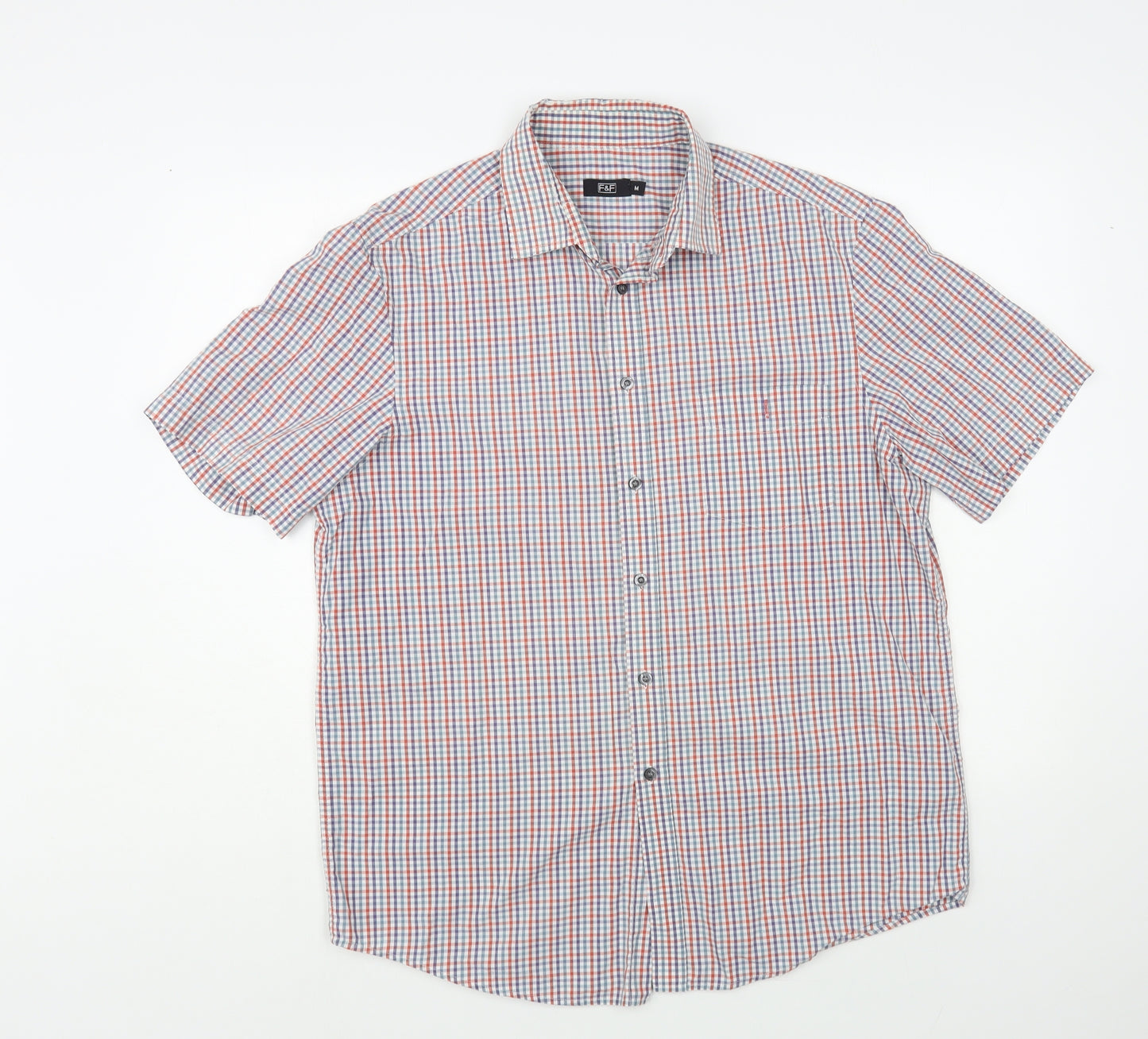 F&F Mens Multicoloured Check Cotton Button-Up Size M Collared Button