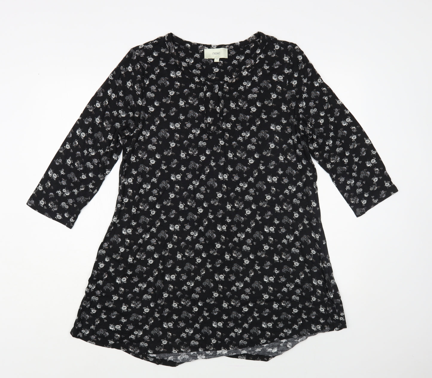 NEXT Womens Black Floral Viscose Tunic Blouse Size 16 Boat Neck
