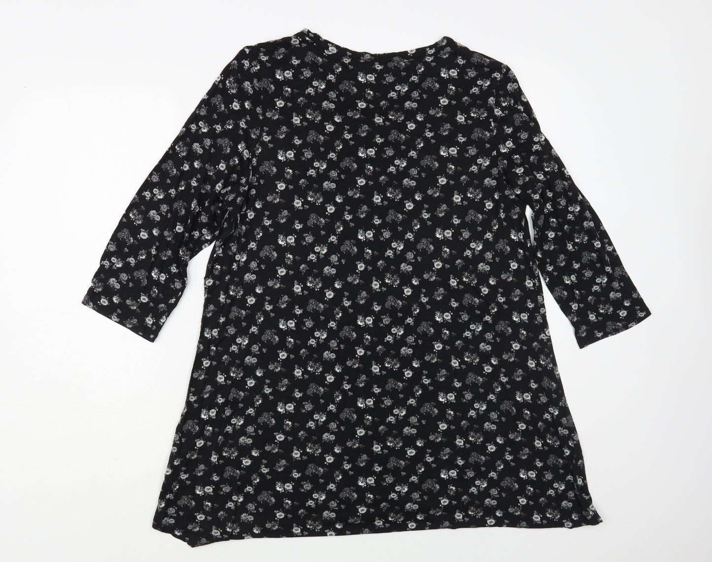 NEXT Womens Black Floral Viscose Tunic Blouse Size 16 Boat Neck