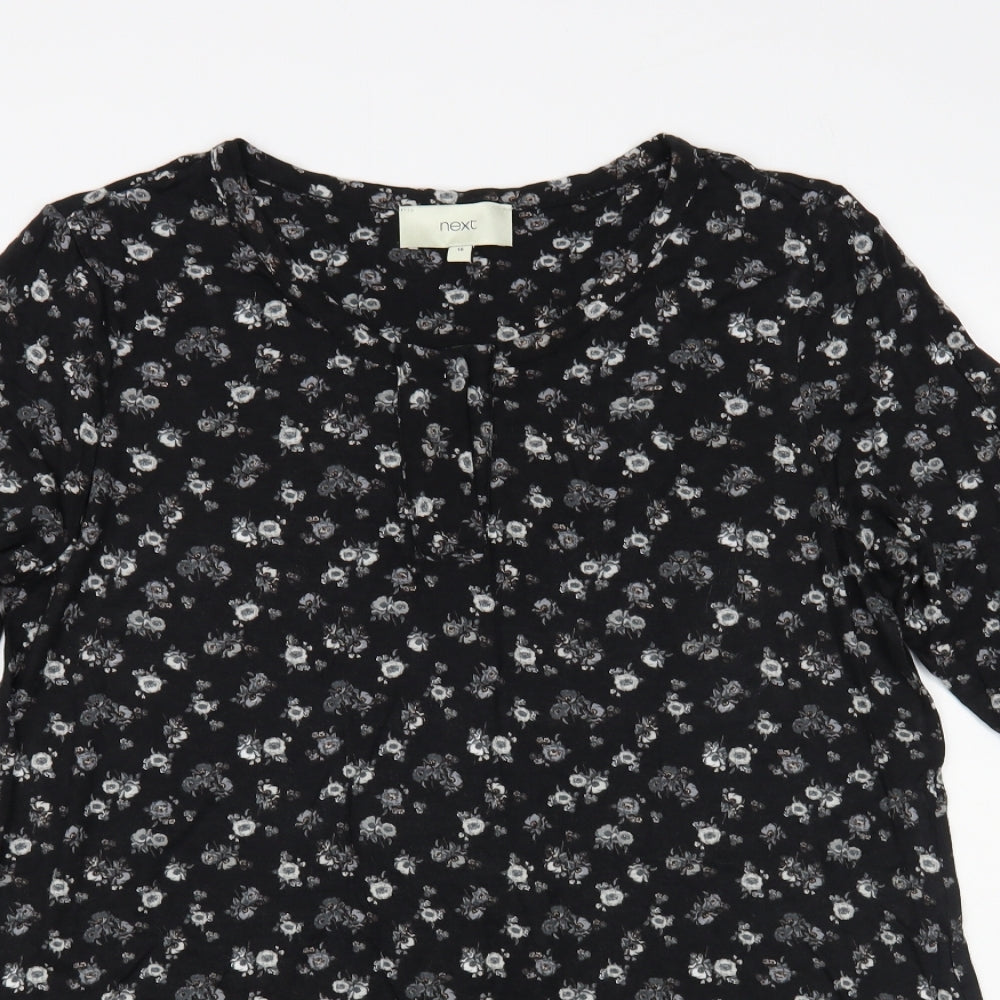 NEXT Womens Black Floral Viscose Tunic Blouse Size 16 Boat Neck