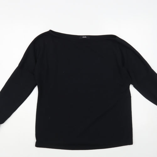 Studio Womens Black Polyester Basic Blouse Size 8 Boat Neck