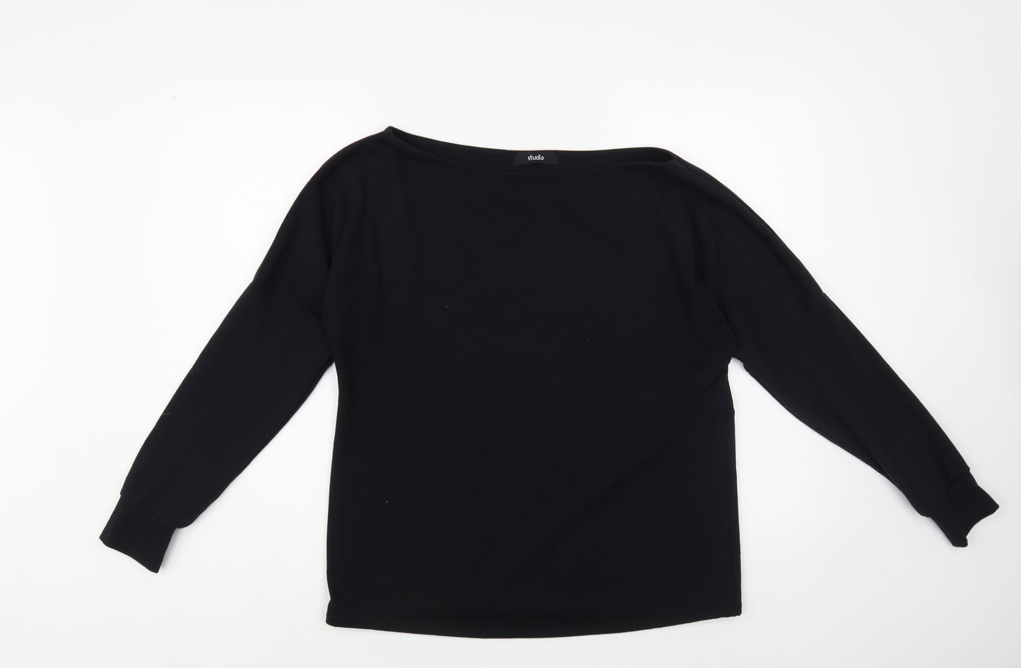 Studio Womens Black Polyester Basic Blouse Size 8 Boat Neck