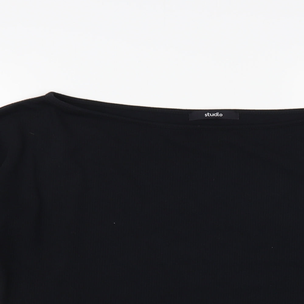 Studio Womens Black Polyester Basic Blouse Size 8 Boat Neck