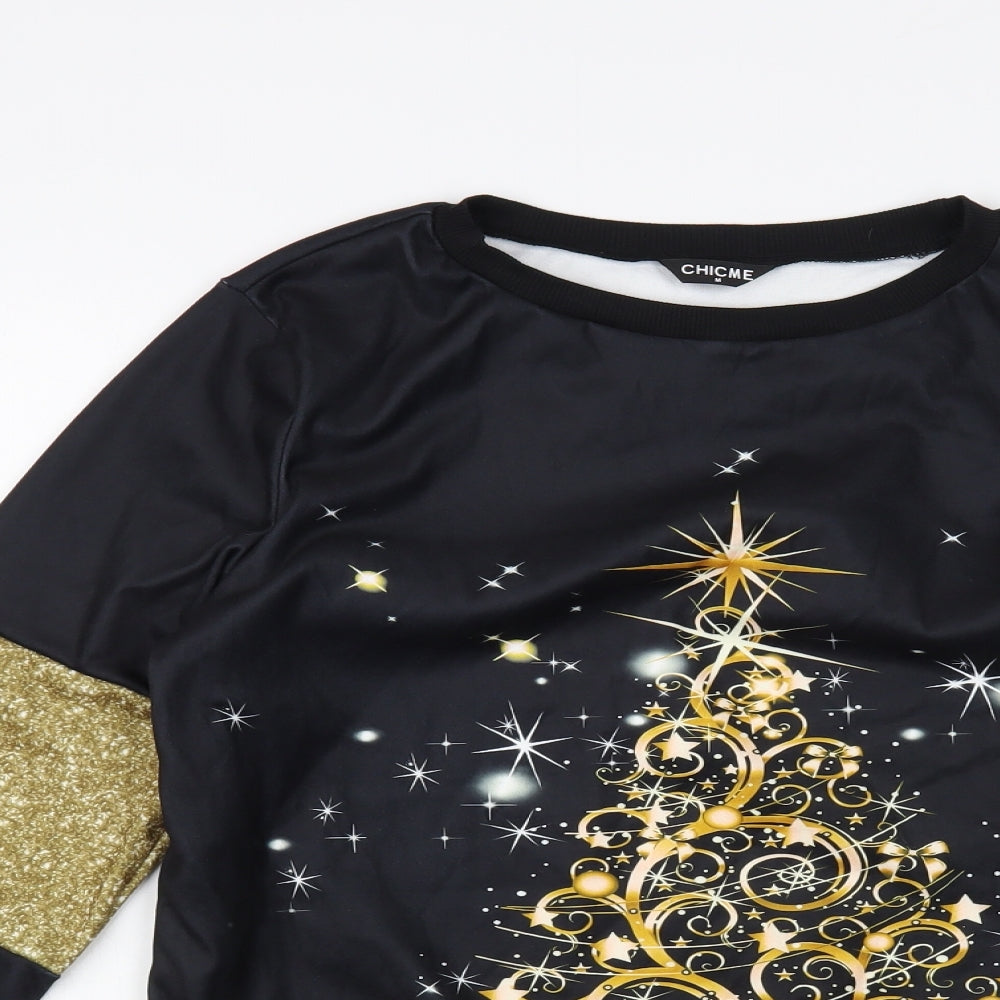 ChicMe Womens Black Polyester Pullover Sweatshirt Size M Pullover - Christmas