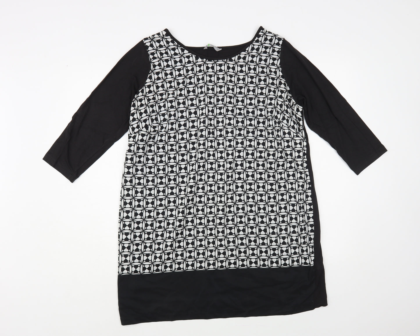 Marks and Spencer Womens Black Geometric Viscose Tunic Blouse Size 16 Boat Neck