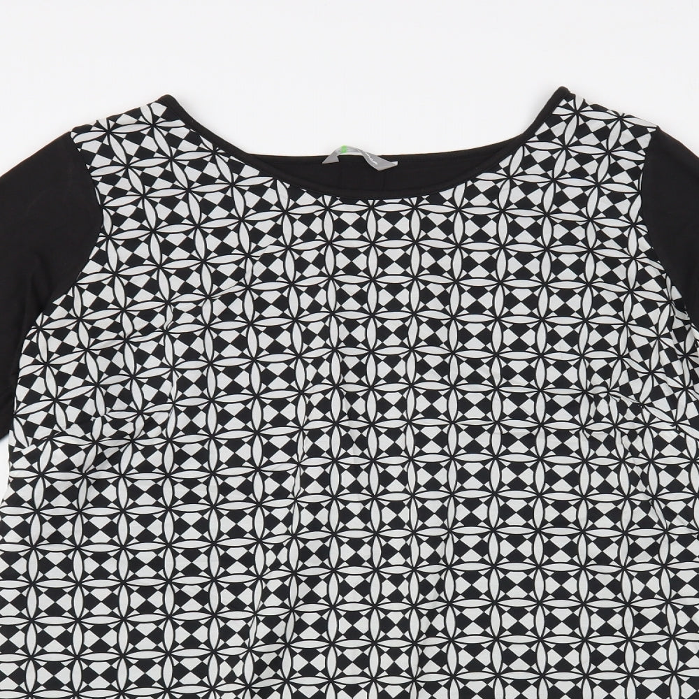Marks and Spencer Womens Black Geometric Viscose Tunic Blouse Size 16 Boat Neck