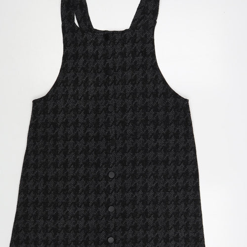 New Look Womens Grey Houndstooth Acrylic Pinafore/Dungaree Dress Size 4 Scoop Neck Pullover