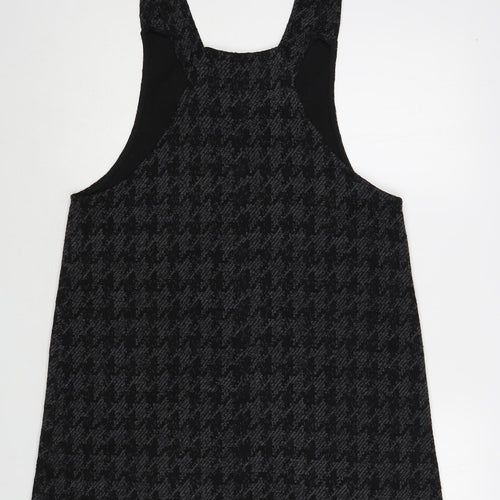 New Look Womens Grey Houndstooth Acrylic Pinafore/Dungaree Dress Size 4 Scoop Neck Pullover