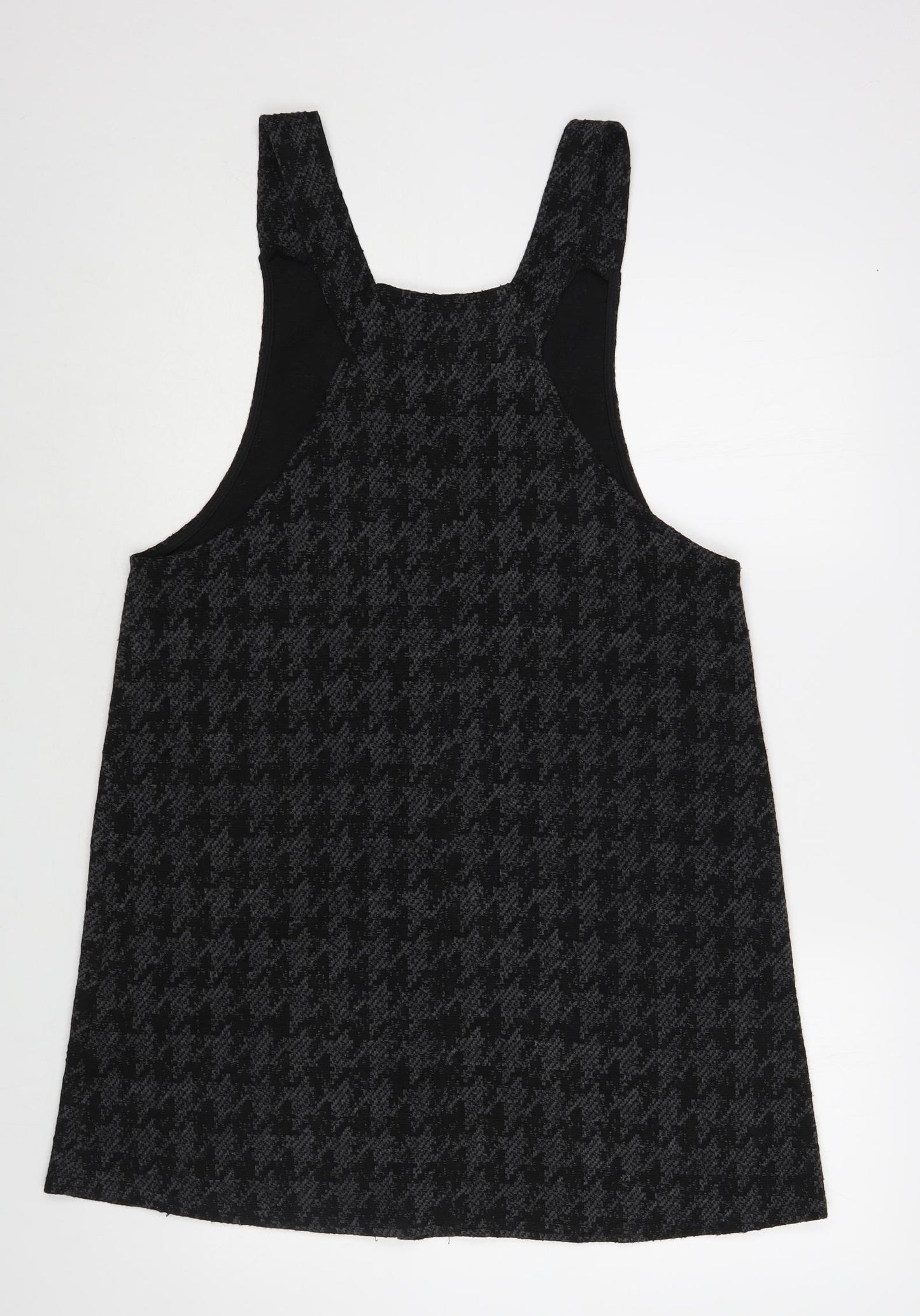 New Look Womens Grey Houndstooth Acrylic Pinafore/Dungaree Dress Size 4 Scoop Neck Pullover
