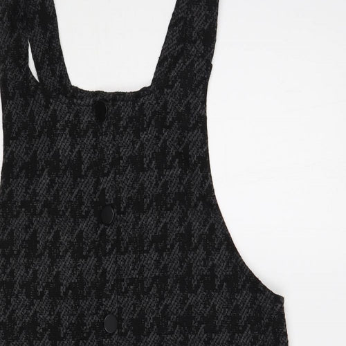 New Look Womens Grey Houndstooth Acrylic Pinafore/Dungaree Dress Size 4 Scoop Neck Pullover