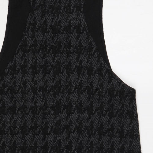 New Look Womens Grey Houndstooth Acrylic Pinafore/Dungaree Dress Size 4 Scoop Neck Pullover