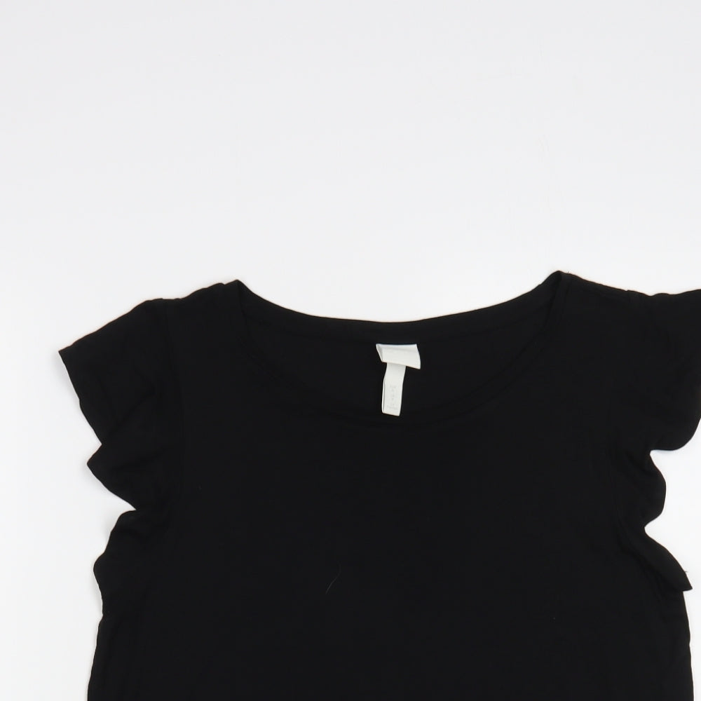 H&M Womens Black Viscose Basic T-Shirt Size M Boat Neck
