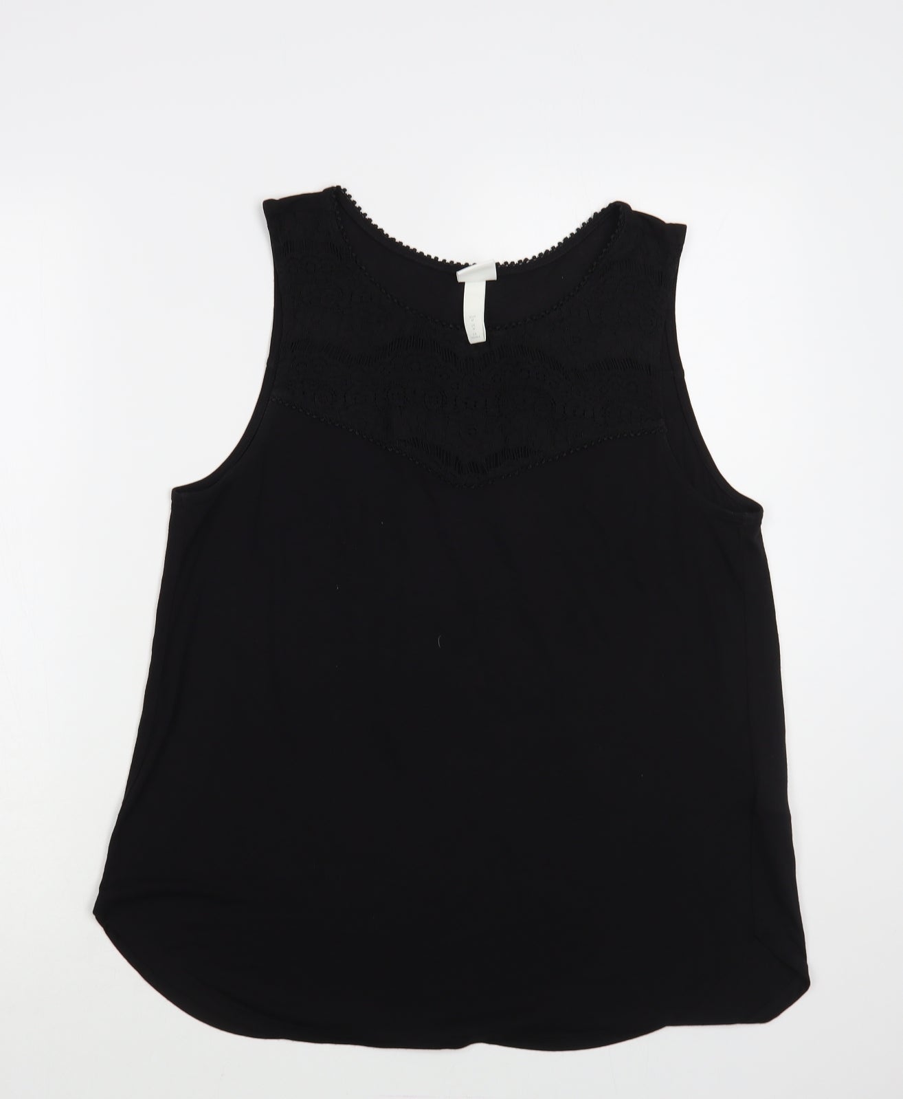 H&M Womens Black Viscose Basic Tank Size M Boat Neck - Lace Detail
