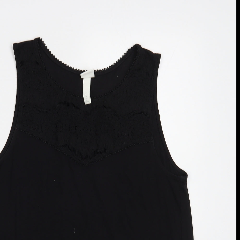 H&M Womens Black Viscose Basic Tank Size M Boat Neck - Lace Detail