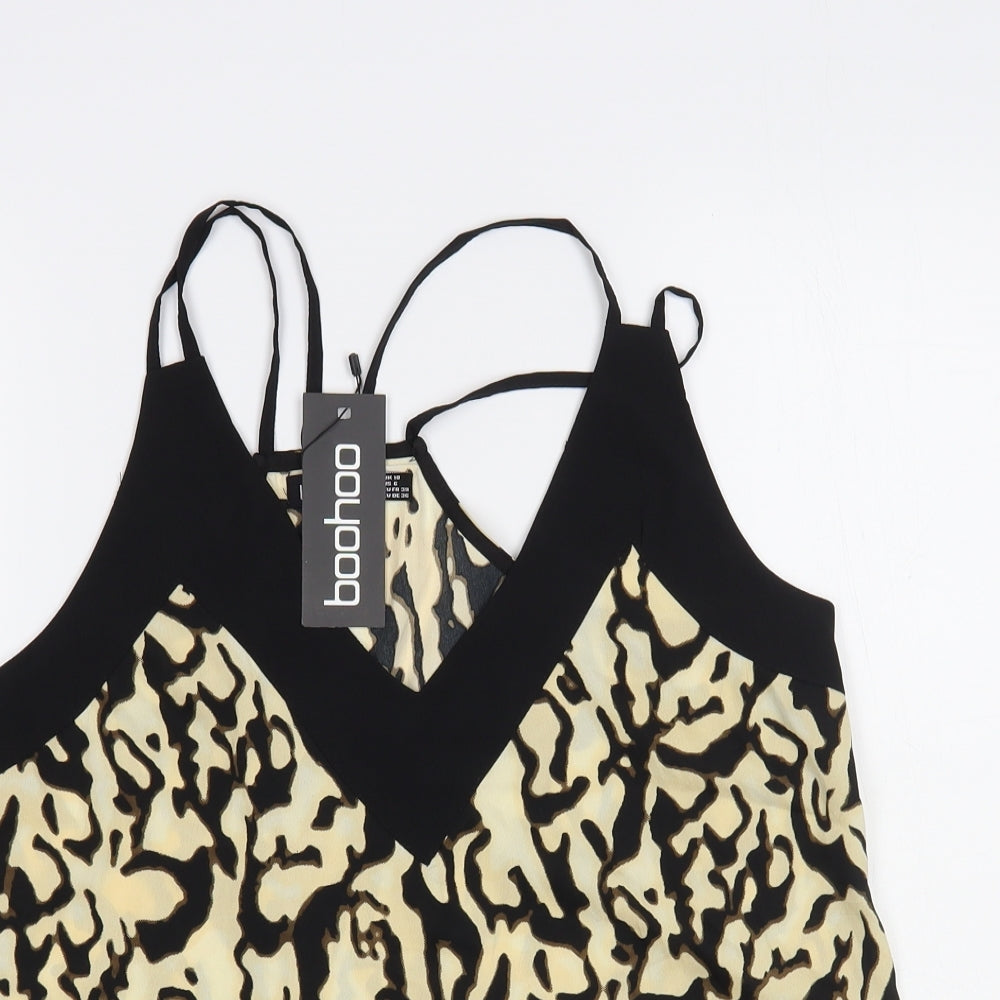 Boohoo Womens Beige Animal Print Polyester Camisole Tank Size 10 V-Neck