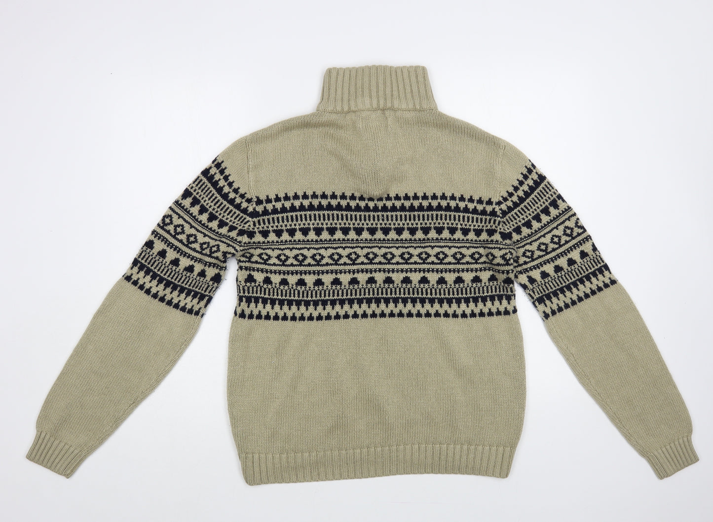Pierre Cardin Mens Beige High Neck Fair Isle Acrylic Pullover Jumper Size M