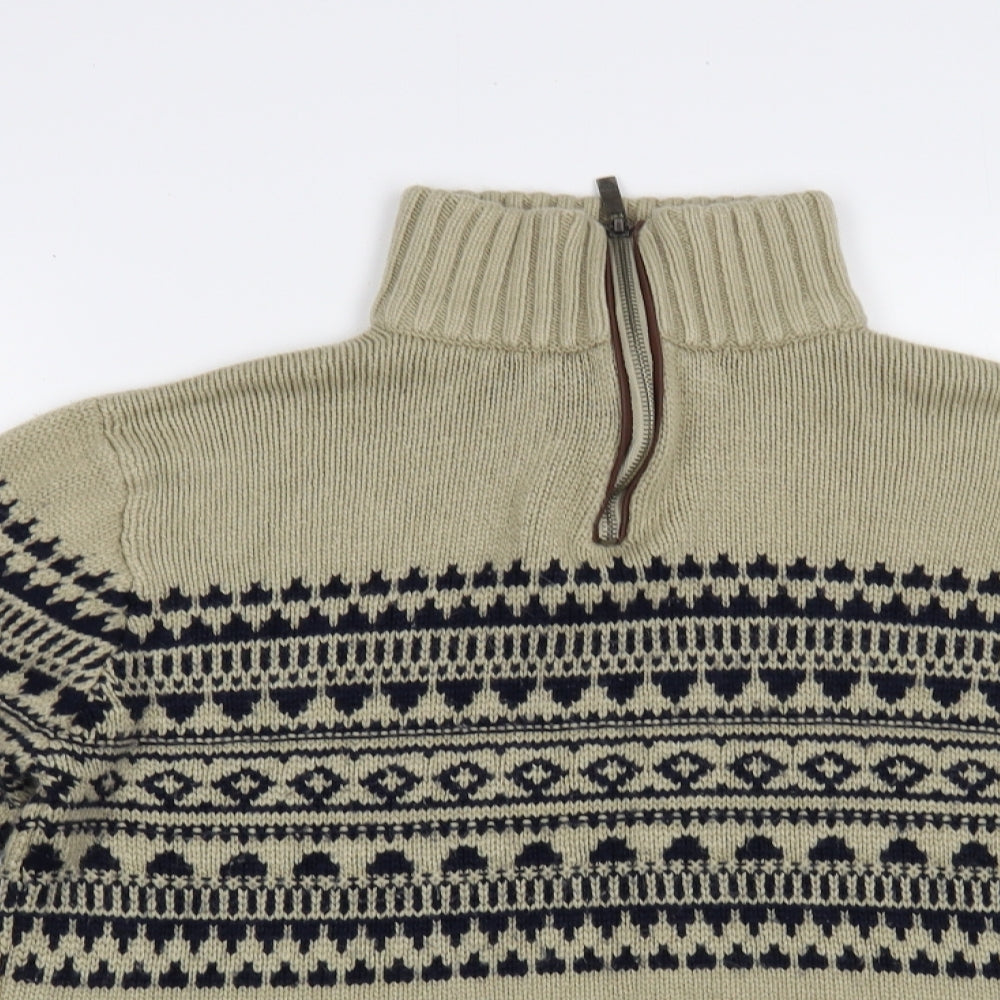 Pierre Cardin Mens Beige High Neck Fair Isle Acrylic Pullover Jumper Size M
