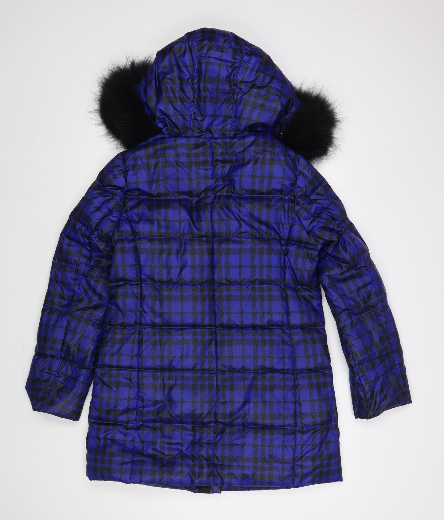 E Land Womens Blue Plaid Puffer Jacket Coat Size S Zip