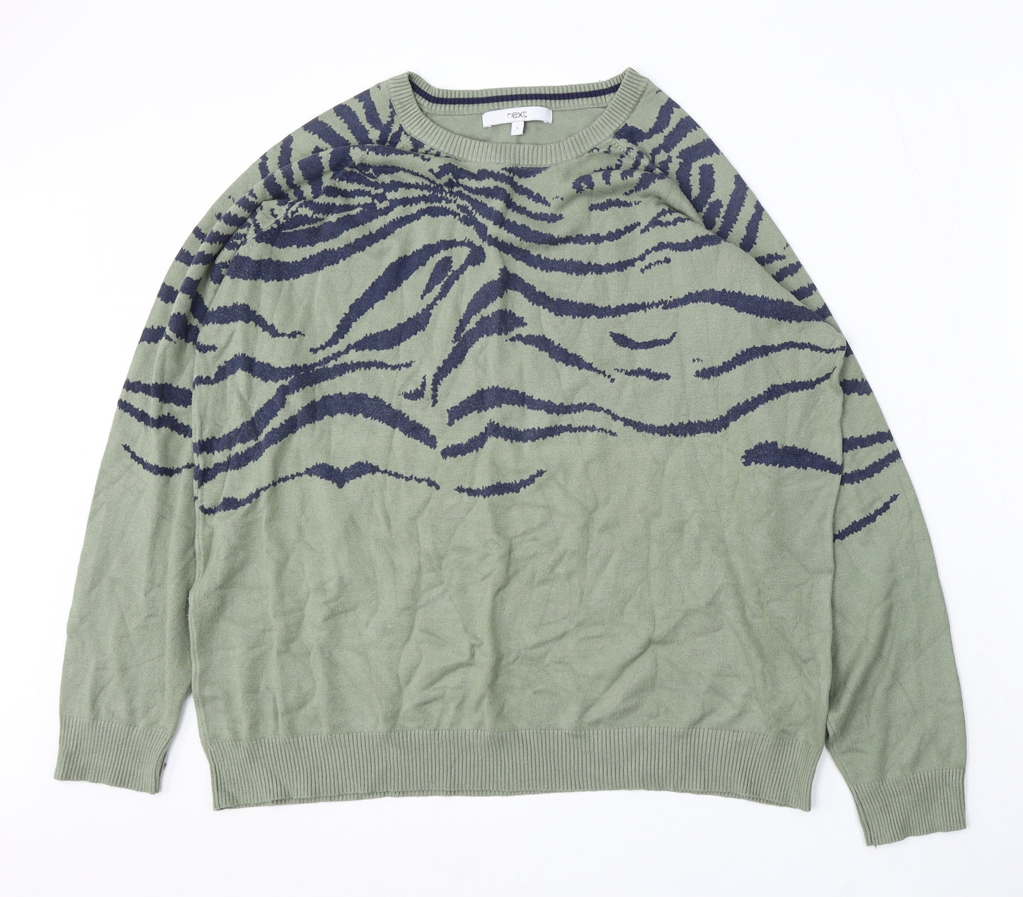 NEXT Womens Green Round Neck Geometric Viscose Pullover Jumper Size L