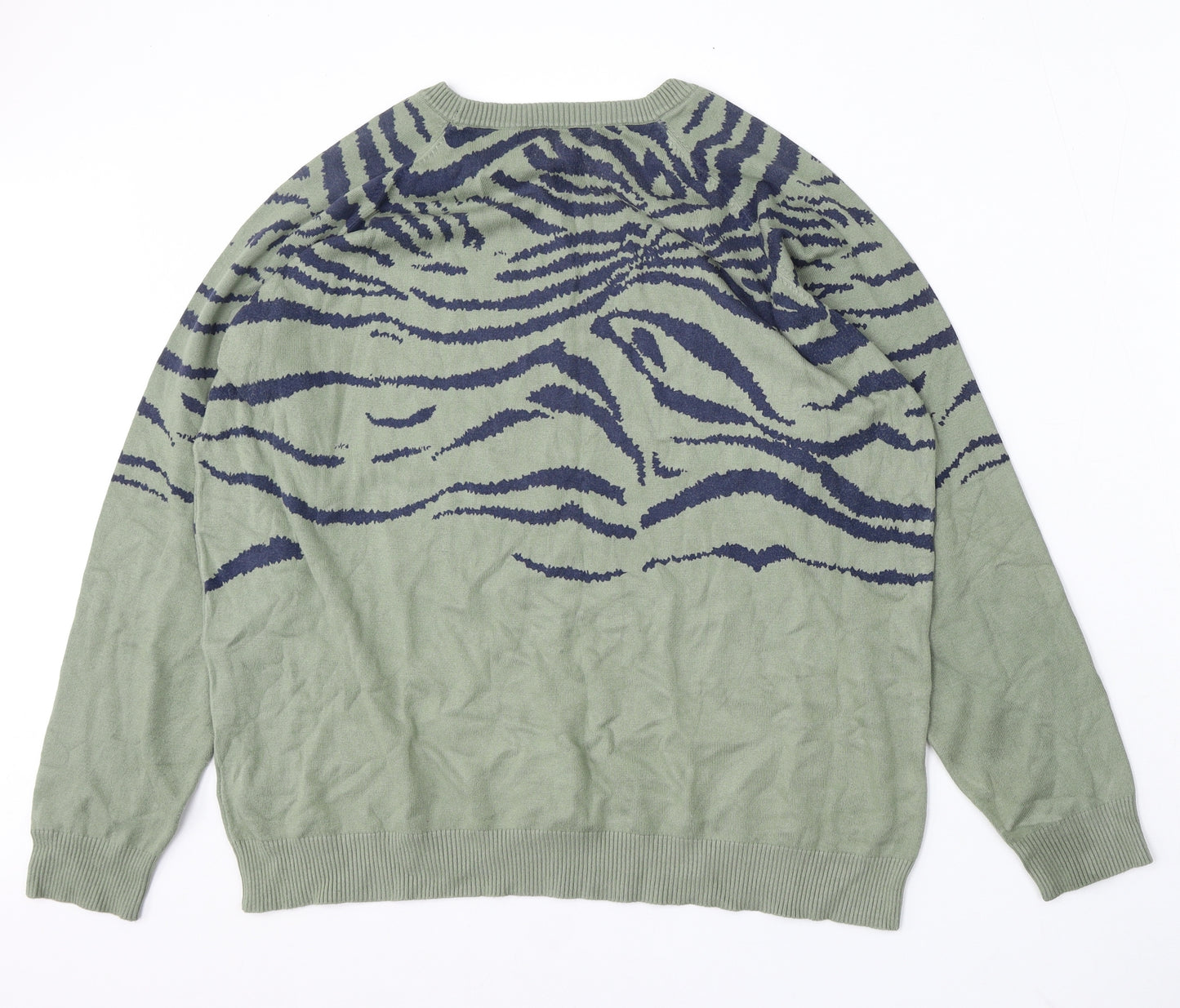 NEXT Womens Green Round Neck Geometric Viscose Pullover Jumper Size L