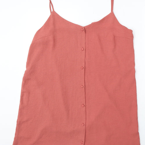 Preworn Womens Pink Polyester Basic Blouse Size L V-Neck