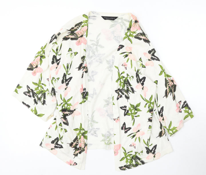 Dorothy Perkins Womens White V-Neck Floral Cotton Cardigan Jumper Size 12