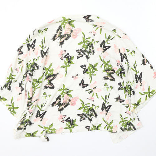 Dorothy Perkins Womens White V-Neck Floral Cotton Cardigan Jumper Size 12