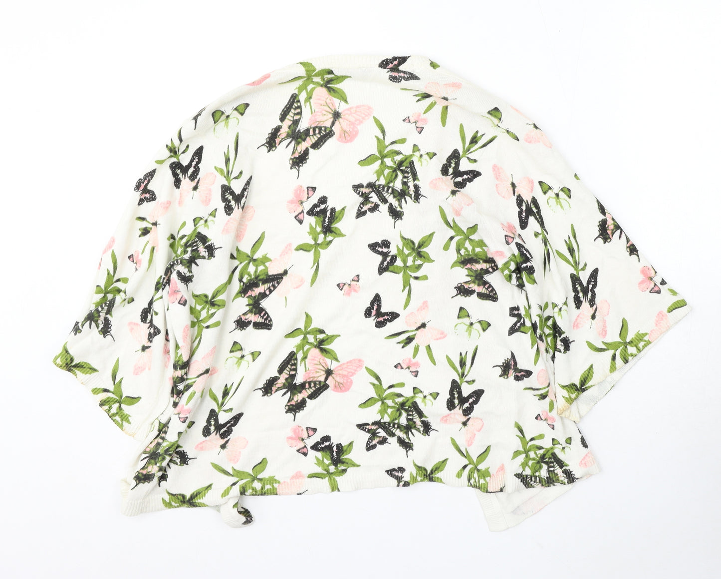 Dorothy Perkins Womens White V-Neck Floral Cotton Cardigan Jumper Size 12