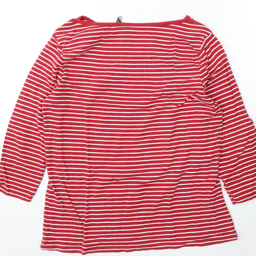 Intuition Womens Red Round Neck Striped Cotton Pullover Jumper Size 16