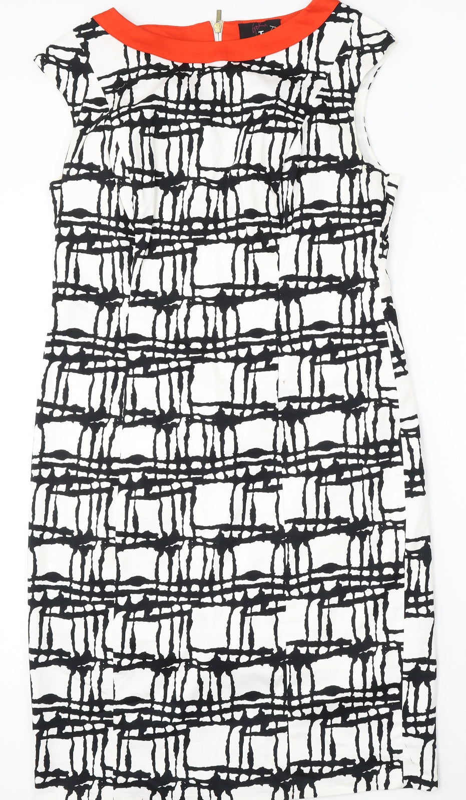 TU Womens Multicoloured Geometric Cotton Pencil Dress Size 16 Round Neck