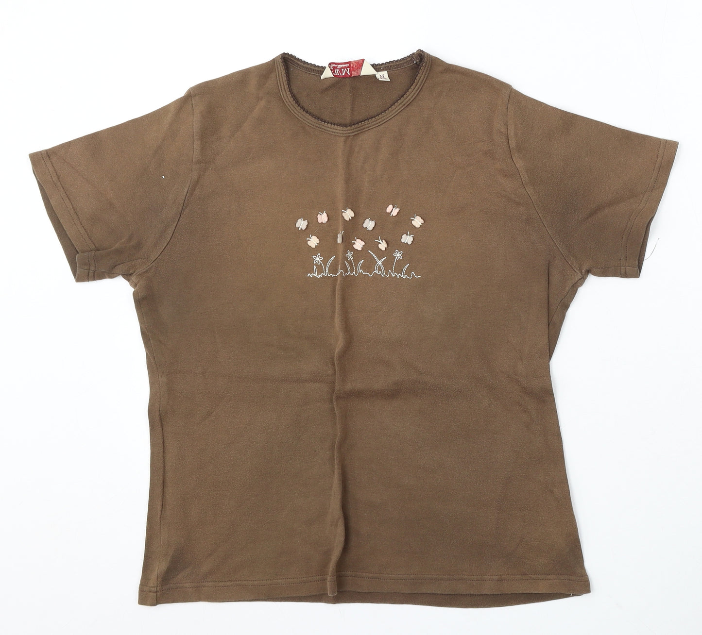 EWM Womens Brown Cotton Basic T-Shirt Size M Round Neck