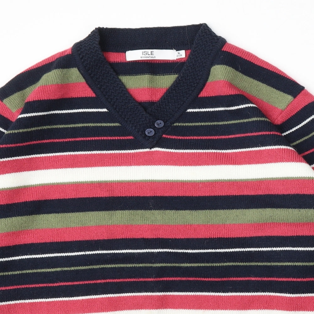 EWM Womens Multicoloured V-Neck Striped Acrylic Pullover Jumper Size 22