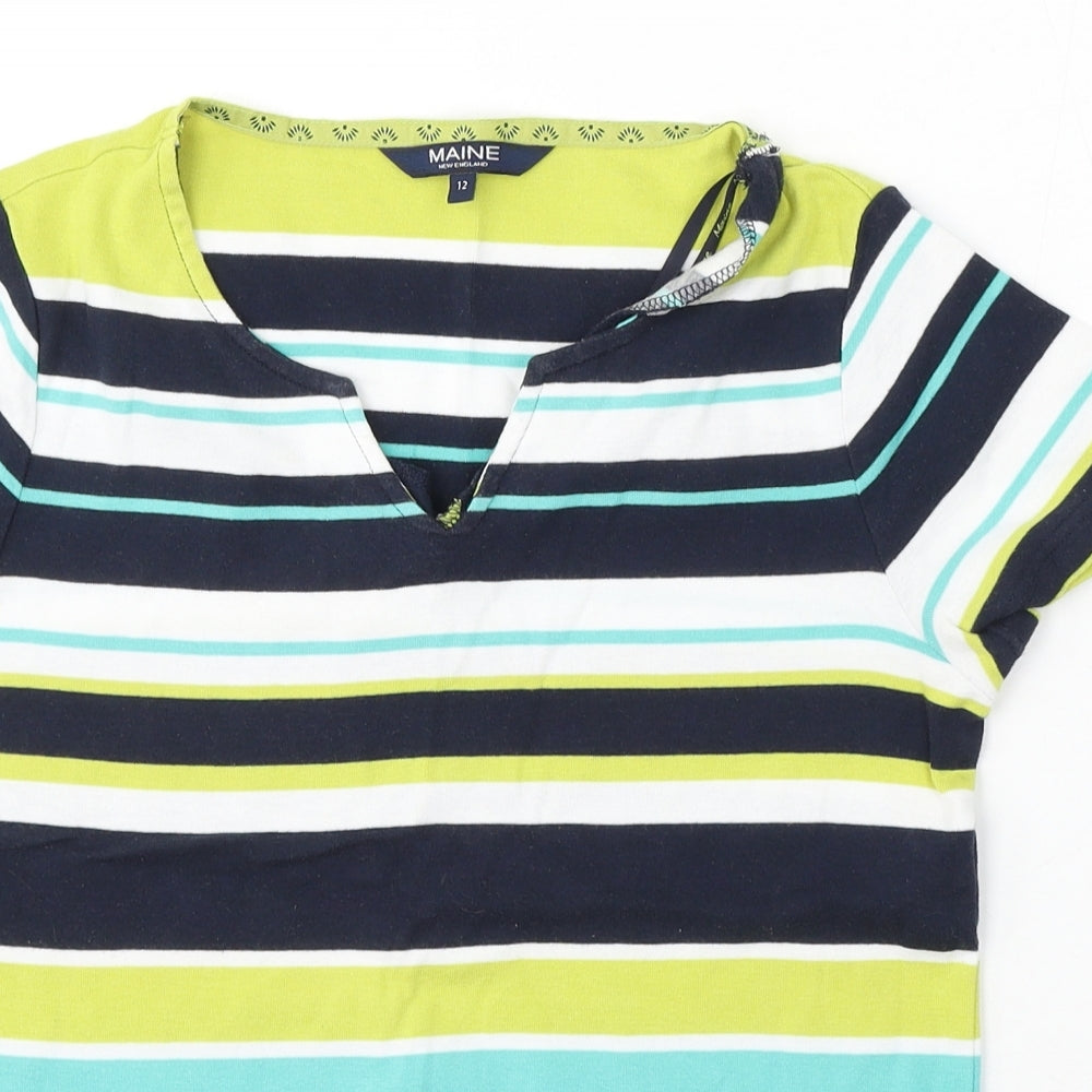 Maine Womens Multicoloured Striped Cotton Basic T-Shirt Size 12 V-Neck