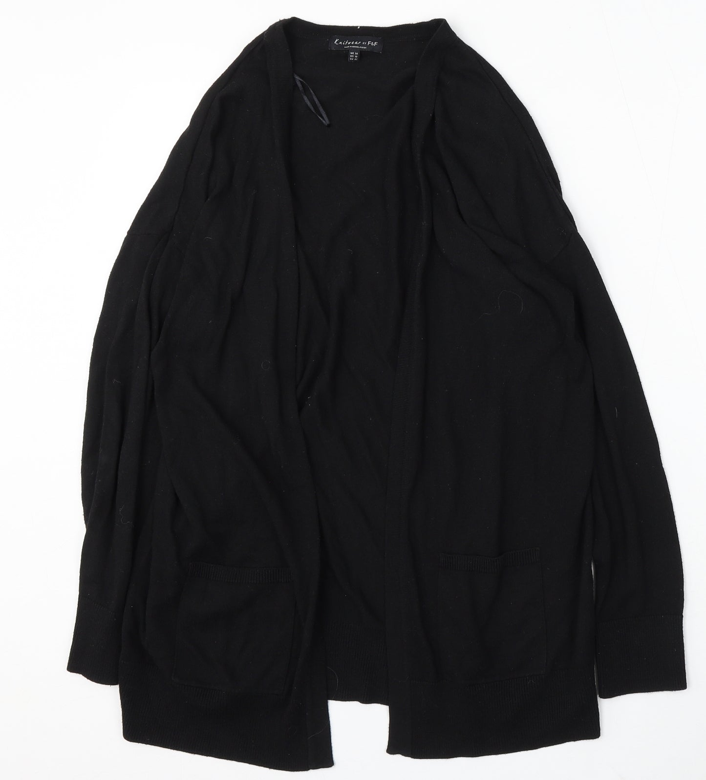 F&F Womens Black V-Neck Nylon Cardigan Jumper Size 14