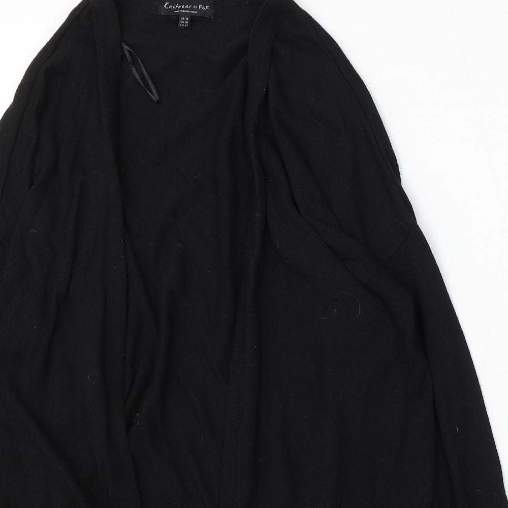 F&F Womens Black V-Neck Nylon Cardigan Jumper Size 14