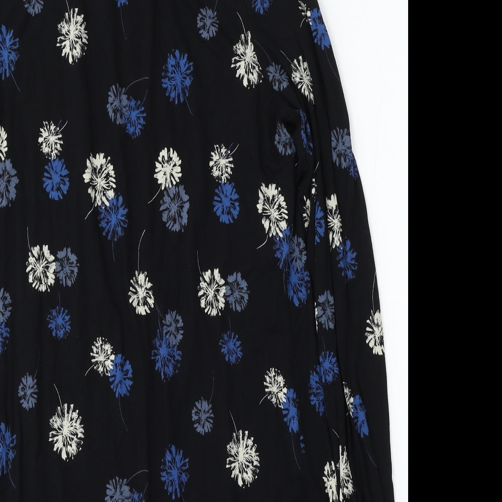 Marks and Spencer Womens Black Geometric Viscose Sheath Size 14 Round Neck