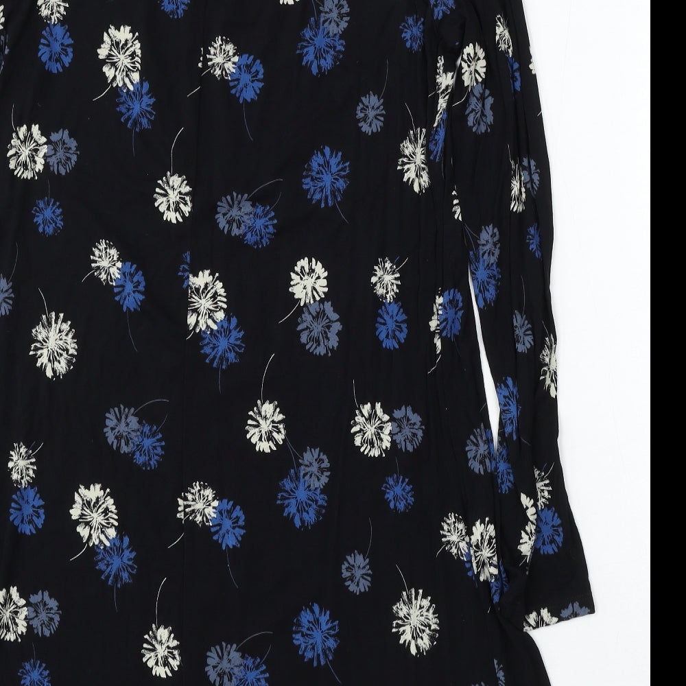 Marks and Spencer Womens Black Geometric Viscose Sheath Size 14 Round Neck