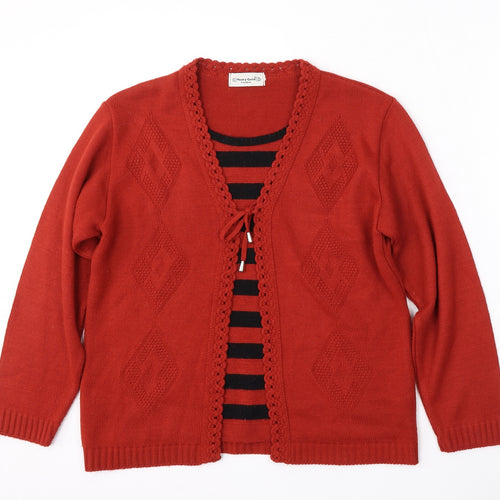 Merry Gold Womens Red Round Neck Striped Acrylic Cardigan Jumper Size M