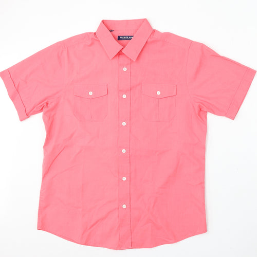 Premier Man Mens Pink Polyester Button-Up Size M Collared Button