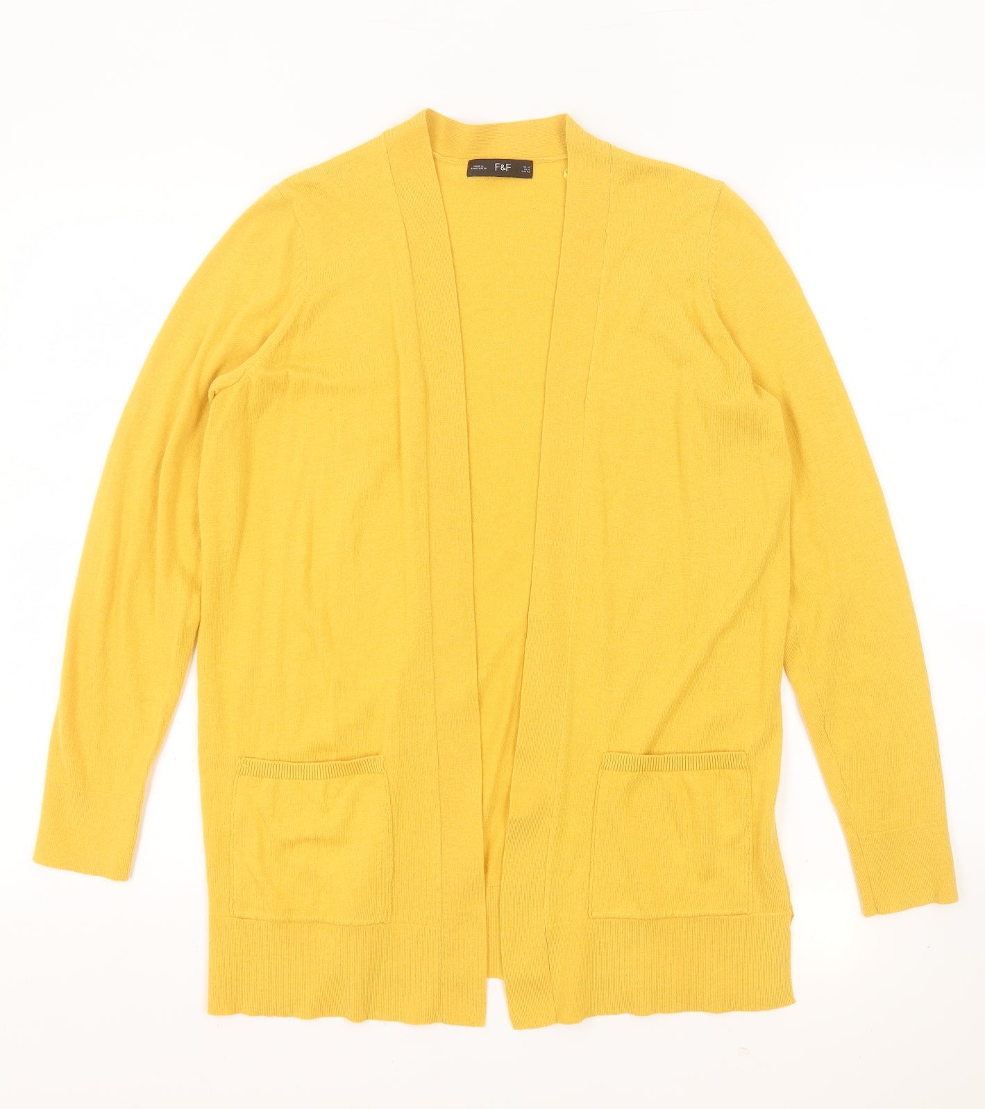 F&F Womens Yellow V-Neck Nylon Cardigan Jumper Size 14